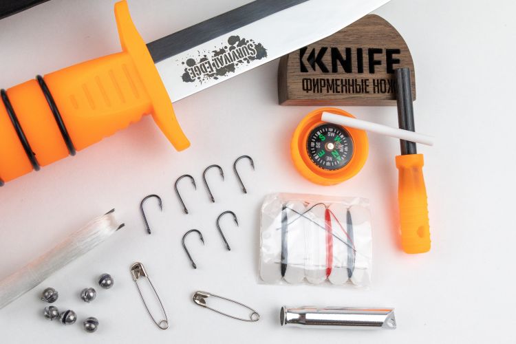 Нож "Survival Edge" оранж., с огновом (ст. German 4116)